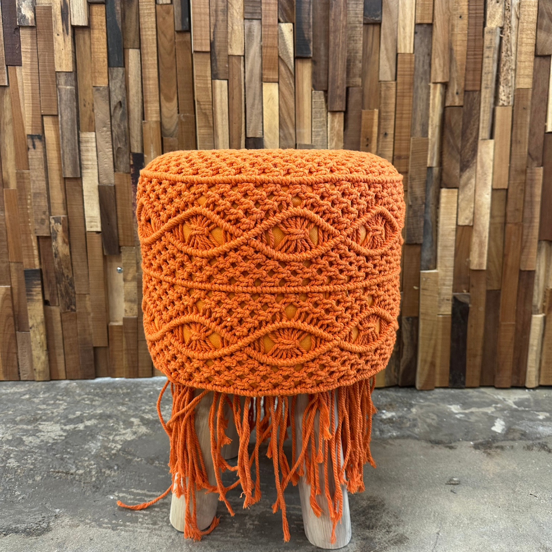 Stool wood, macrame