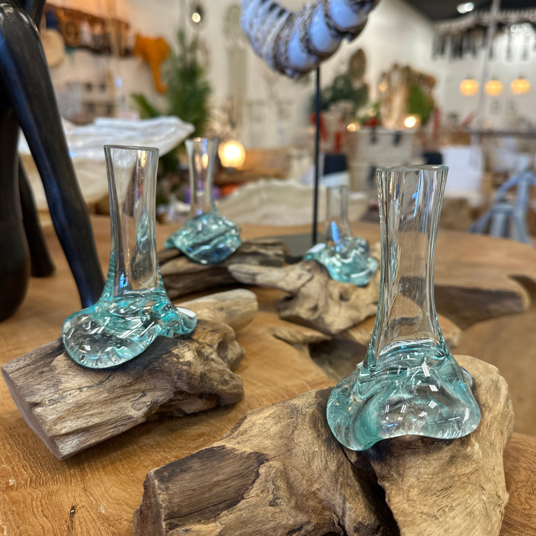 Single Flower holder Glass & Wood