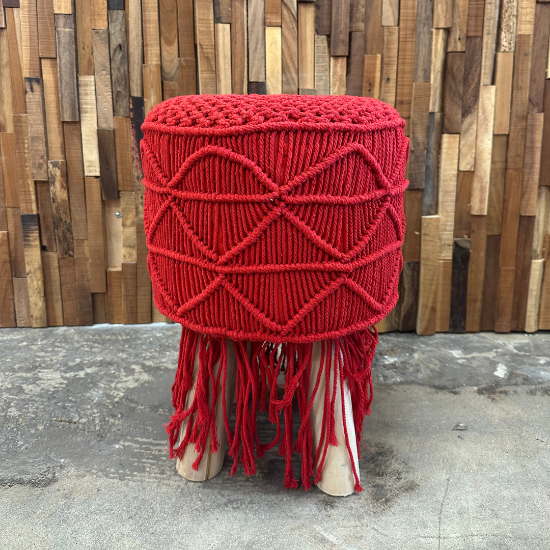 Stool wood, macrame