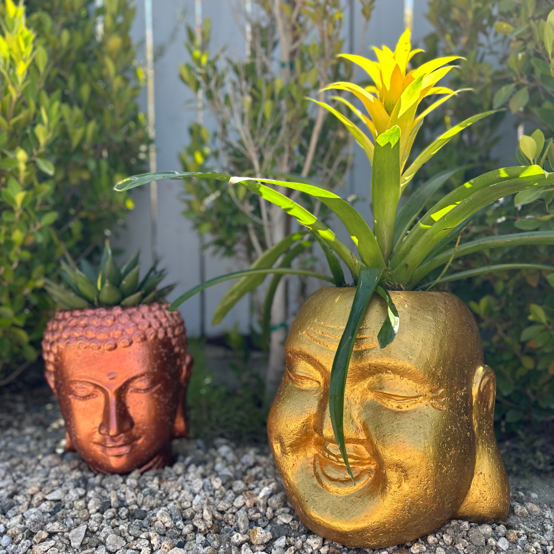 Smiley Buddha Head Planter golden