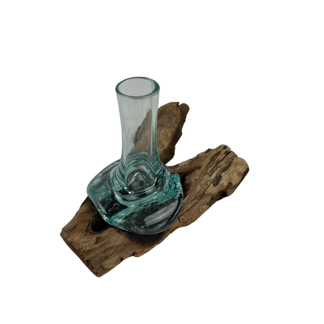 Single Flower holder Glass & Wood