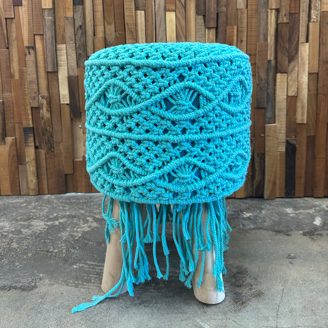 Stool wood, macrame