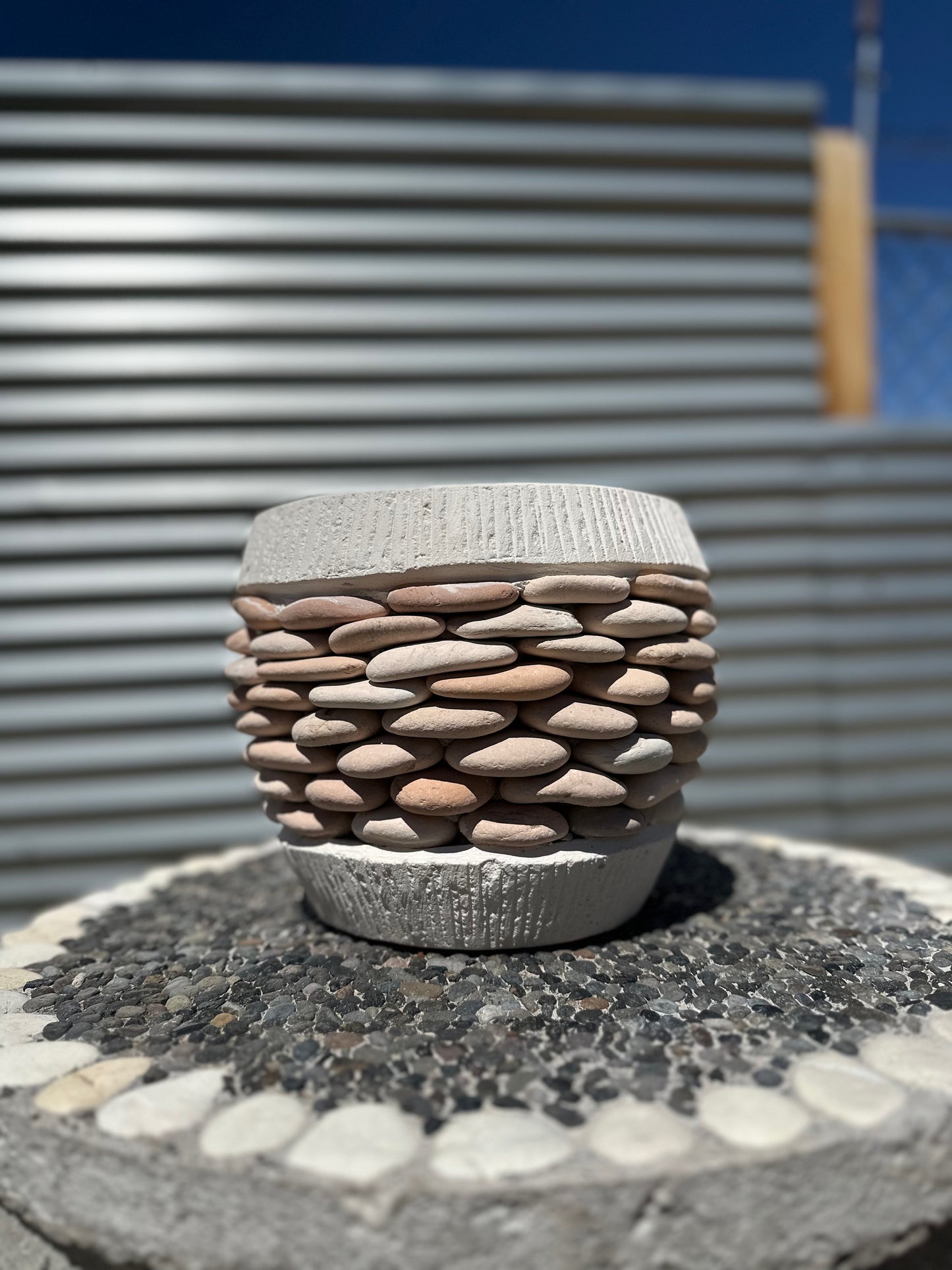 Concrete with Pink Stone Pot