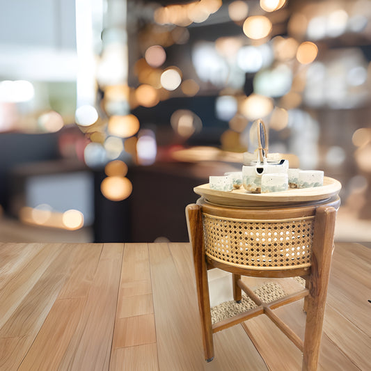 Rattan & Teak Wood Side Table