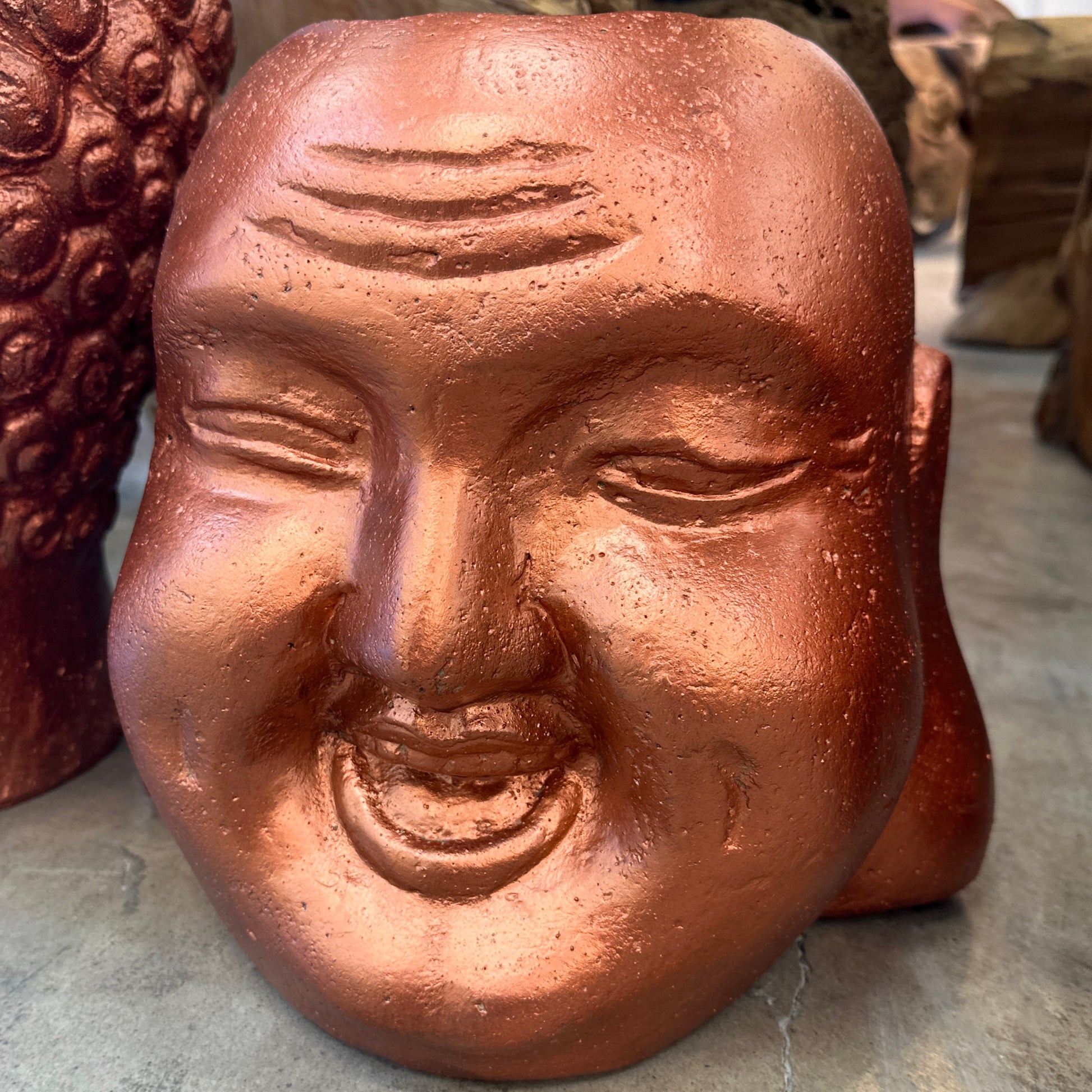 Smiley Buddha Head Planter bronze