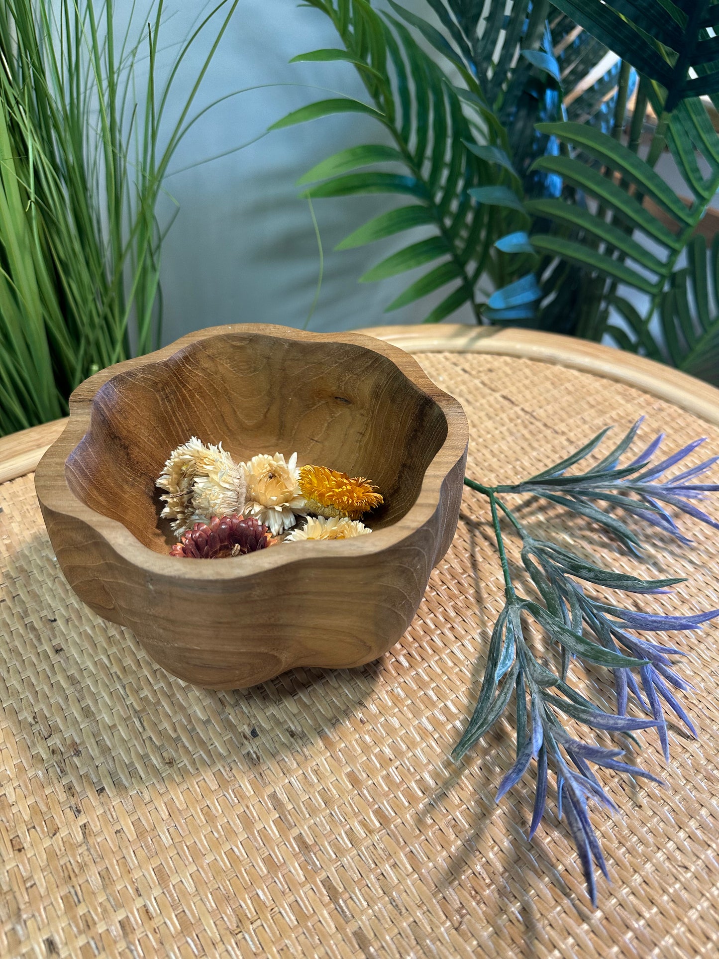 Teak Wood Flower Bowl