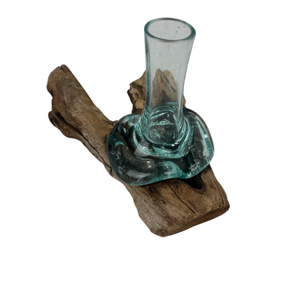 Single Flower holder Glass & Wood