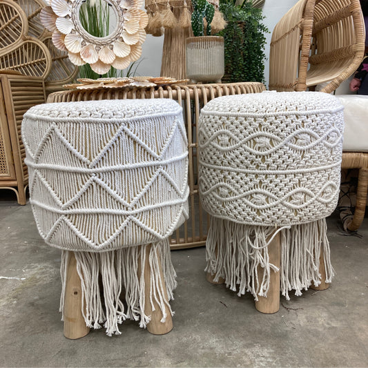 Stool wood, macrame