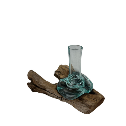 Single Flower holder Glass & Wood