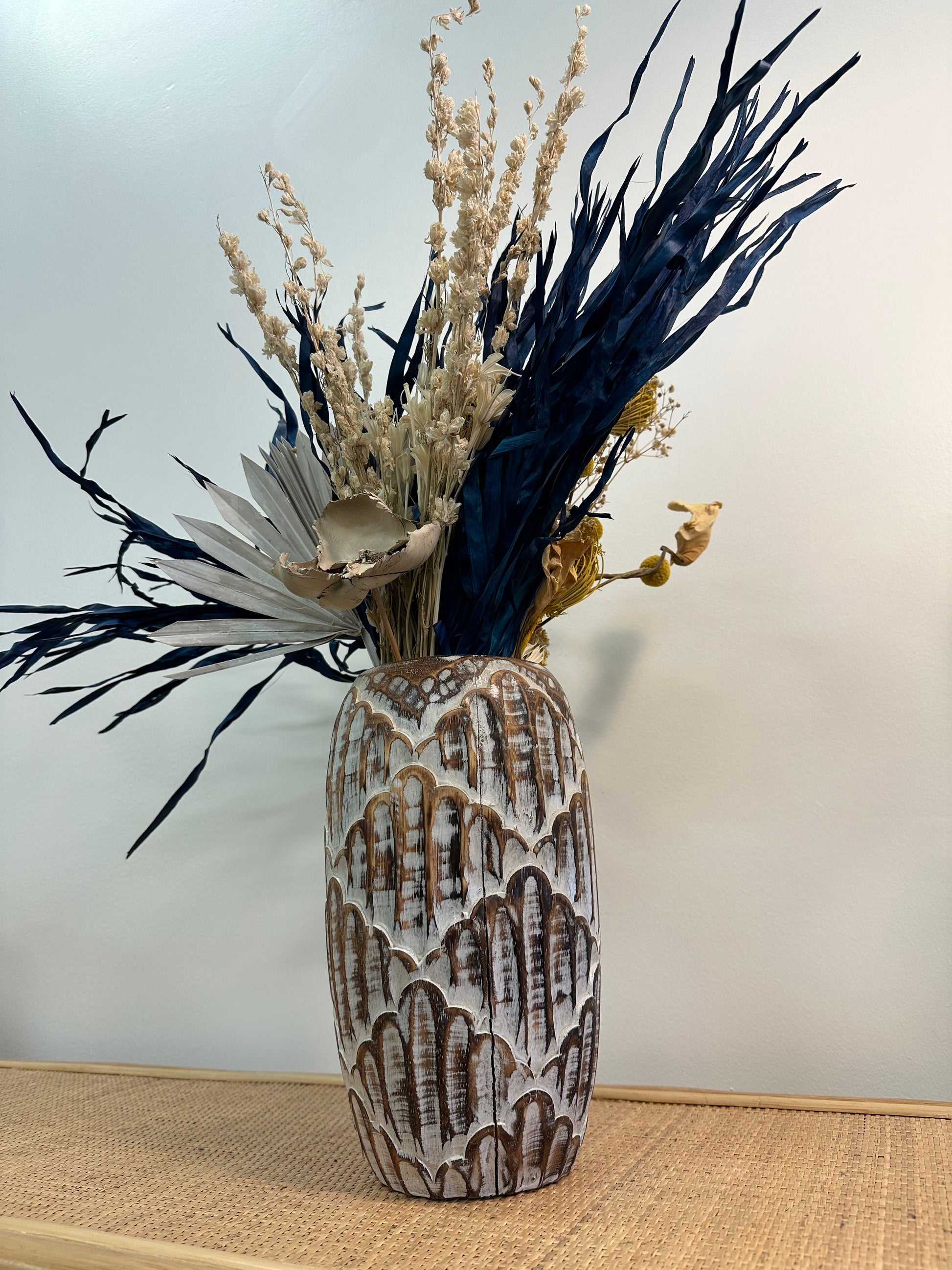 Hand-Carved Wooden Vase