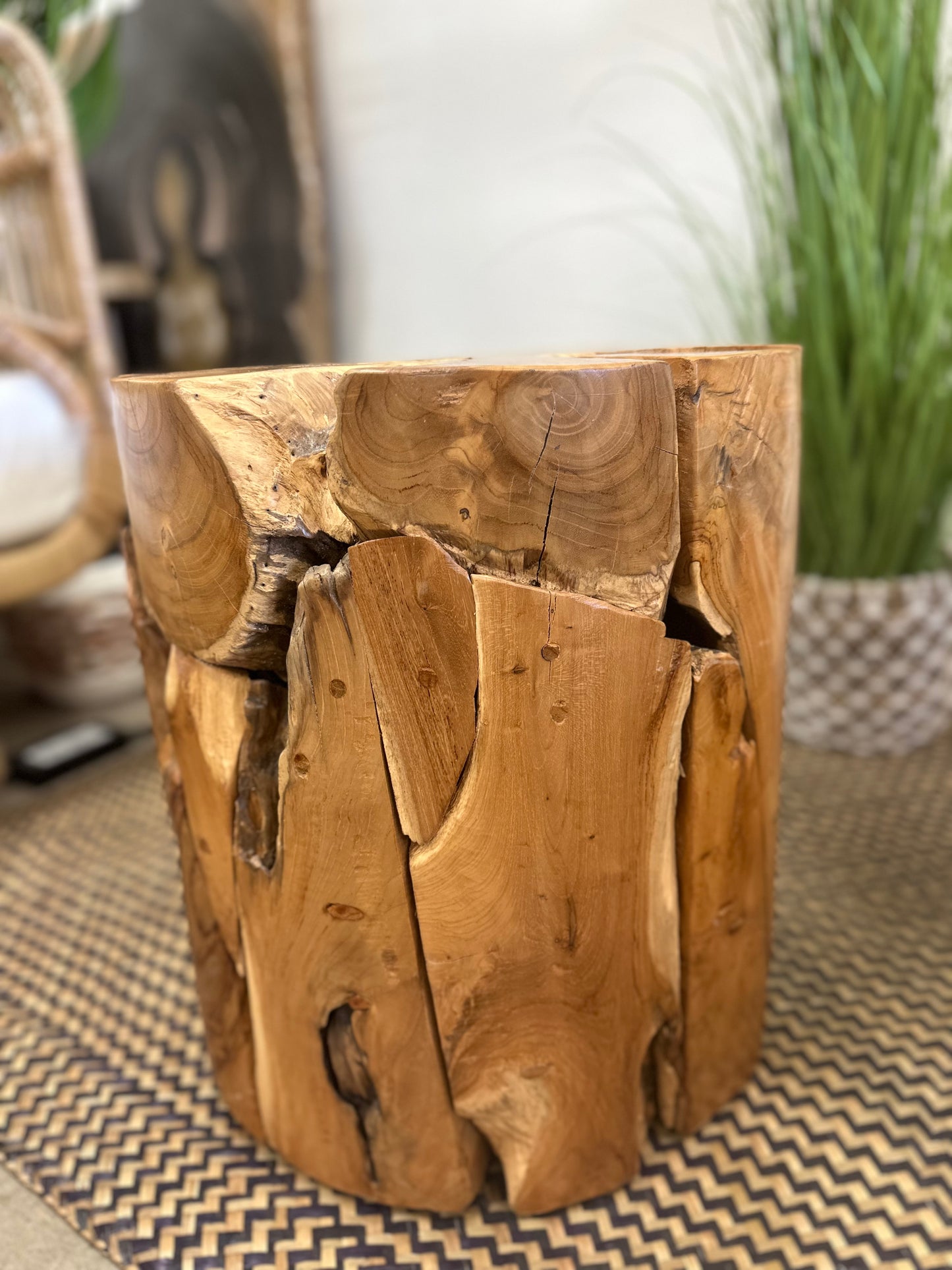 Teak Wood Barrel Stlye Stool