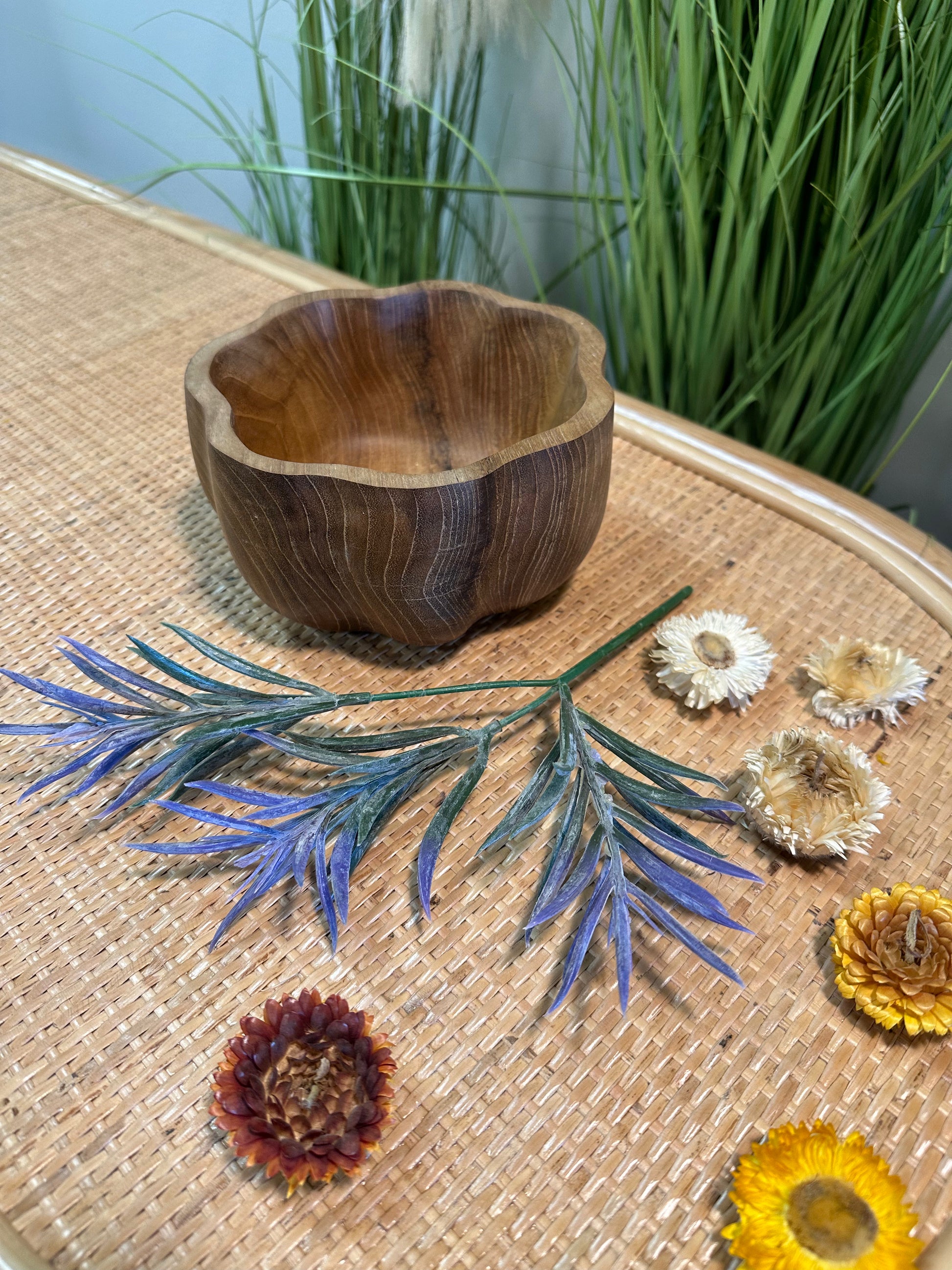 Teak Wood Flower Bowl