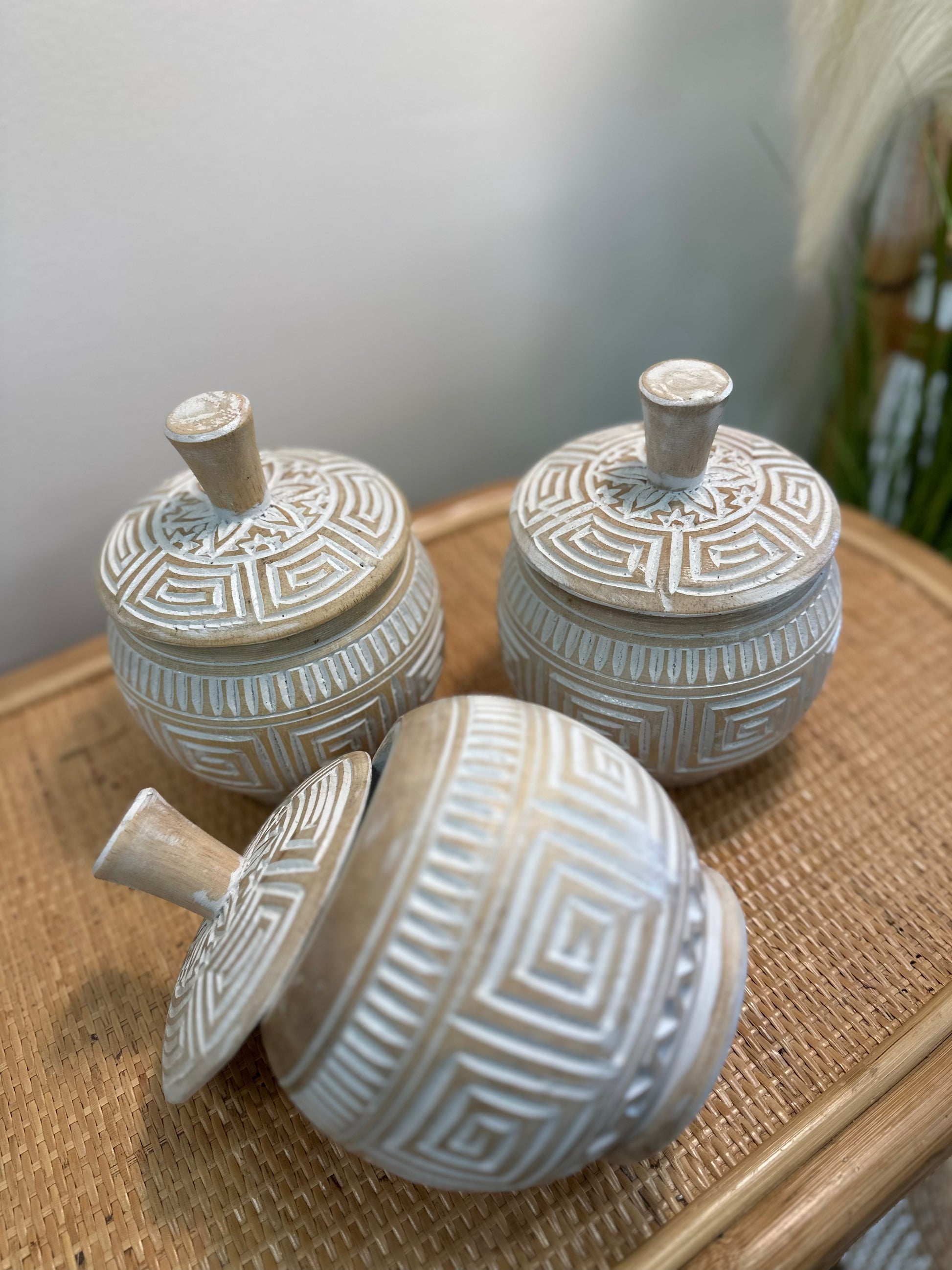 Hand-Carved Wooden Jar with Lid