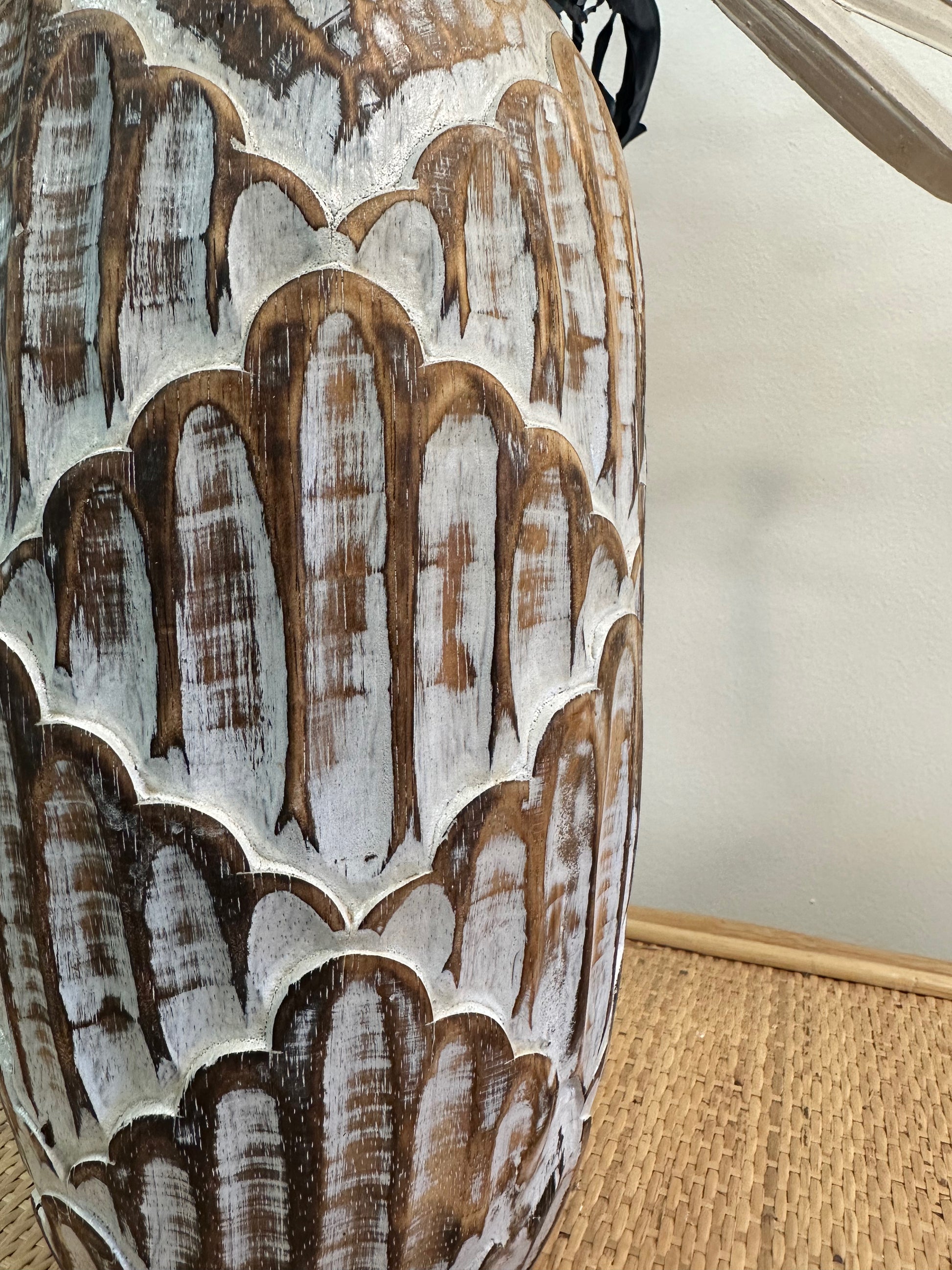 Hand-Carved Wooden Vase