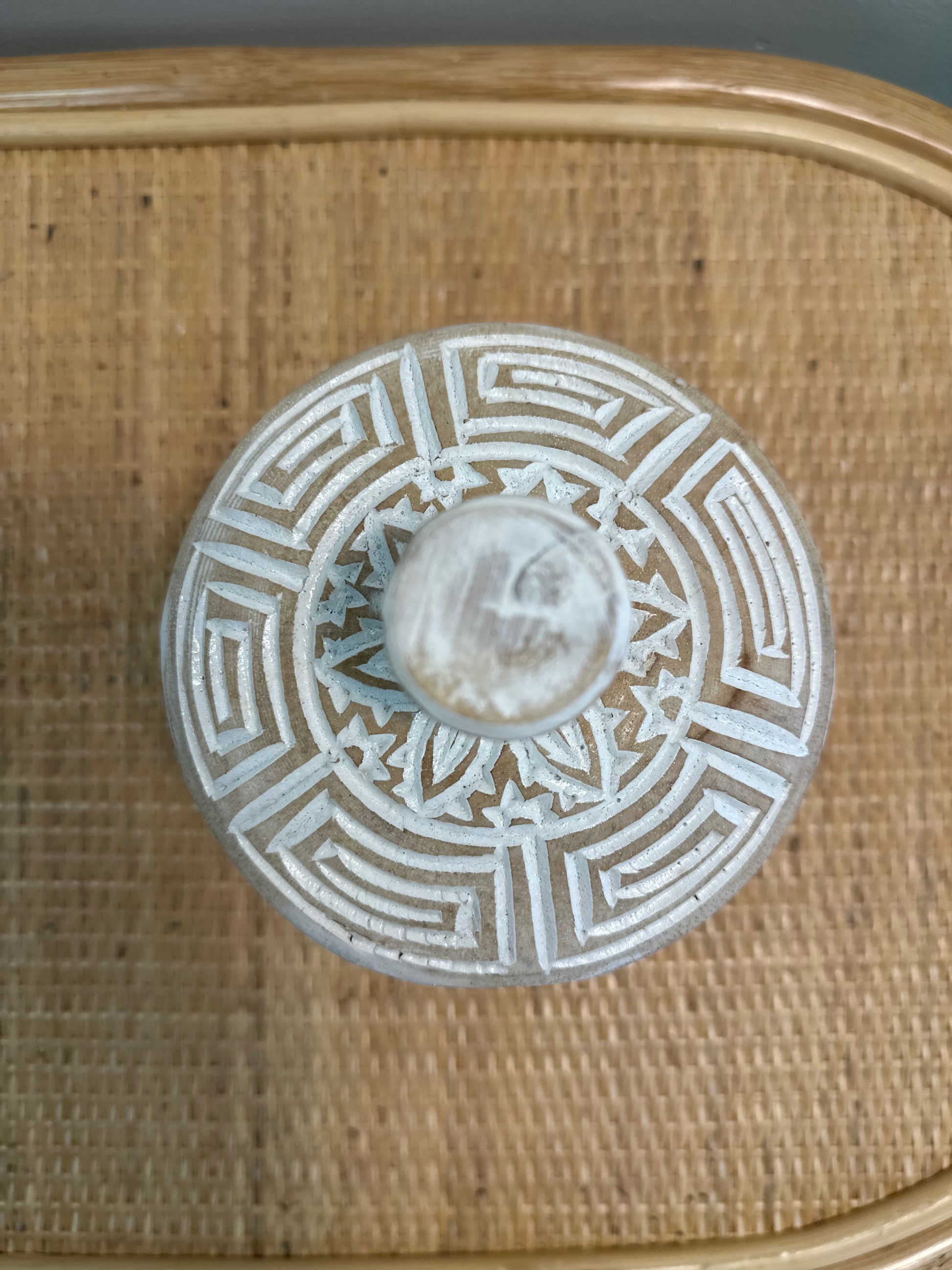 Hand-Carved Wooden Jar with Lid