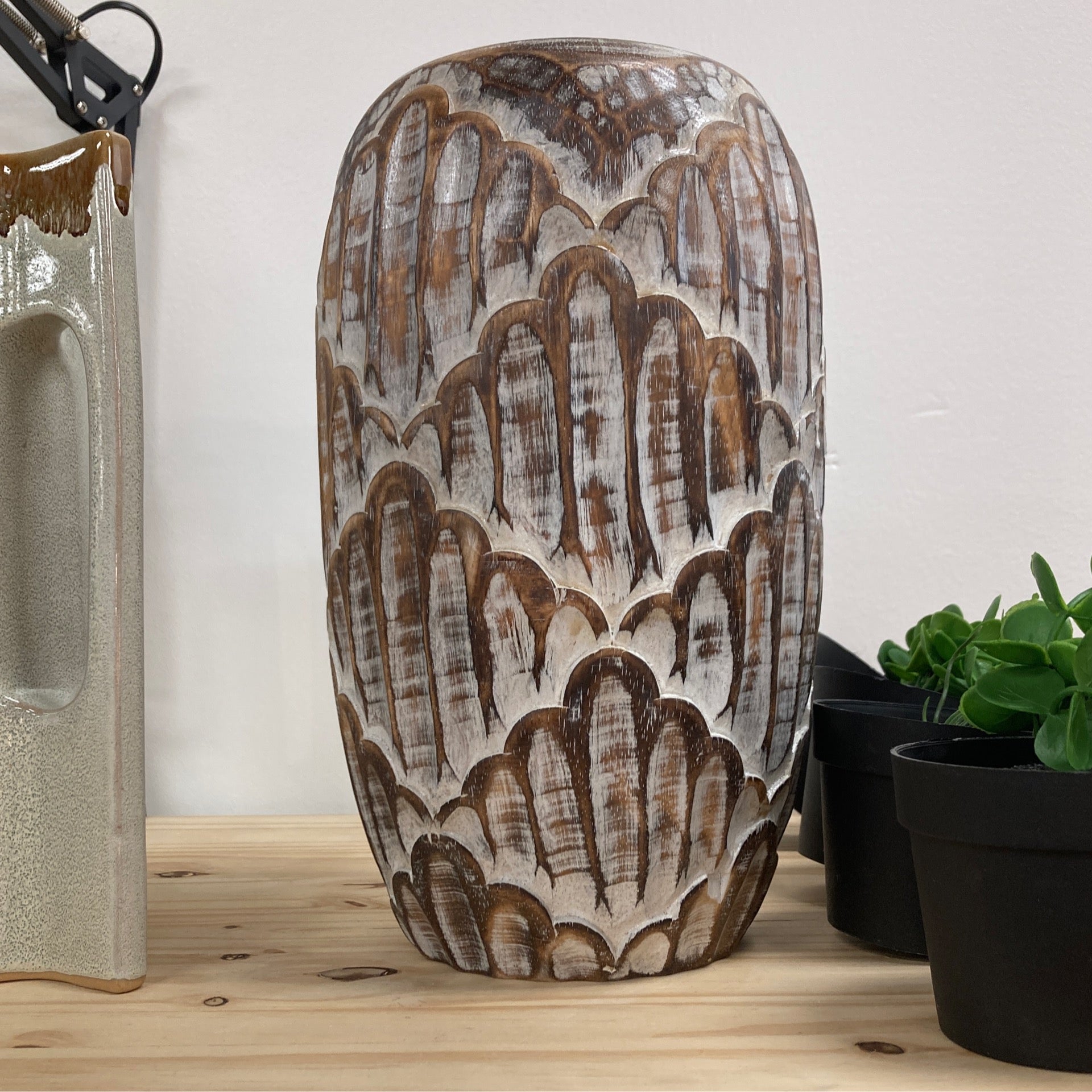 Hand-Carved Wooden Vase