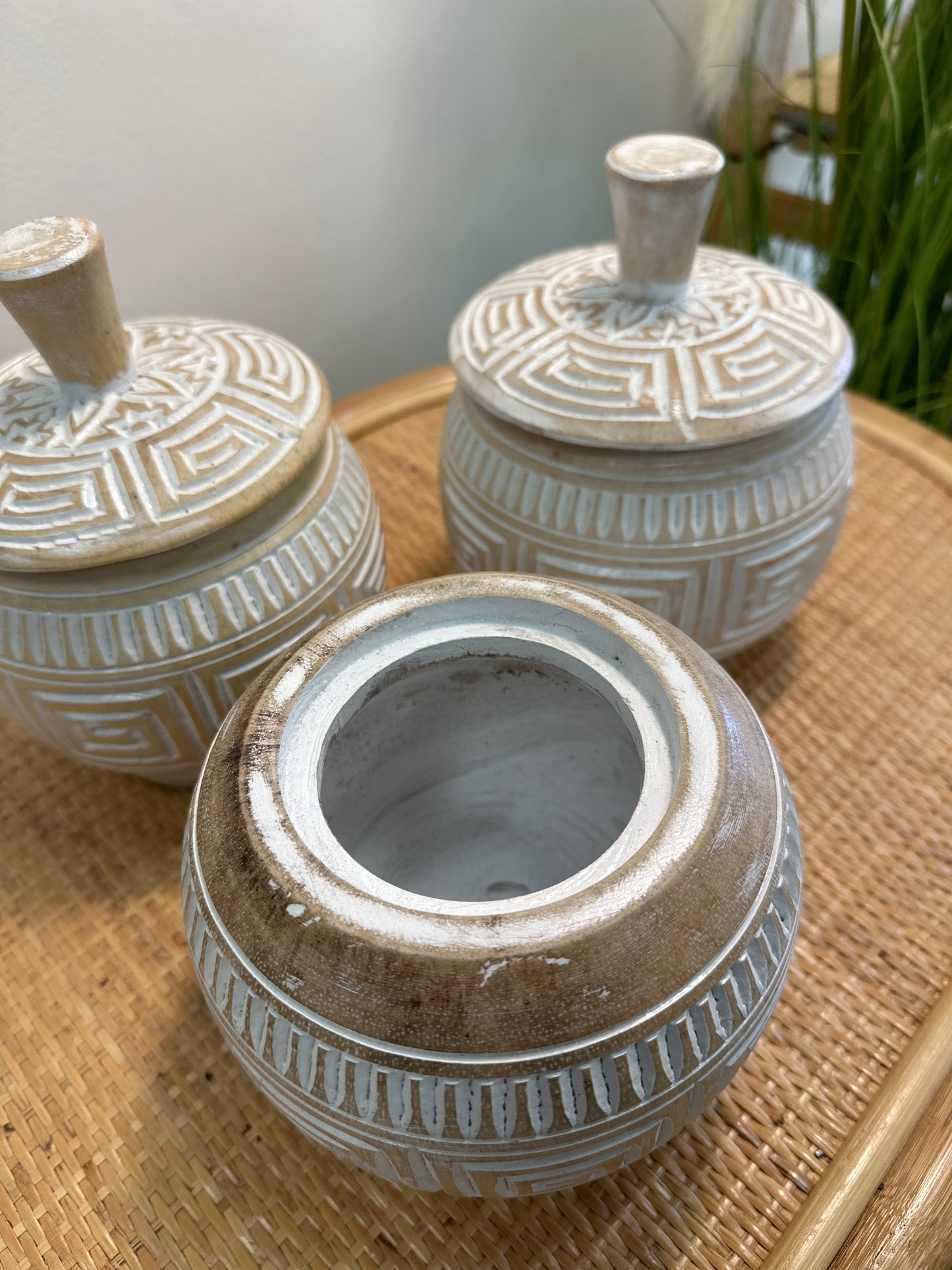 Hand-Carved Wooden Jar with Lid