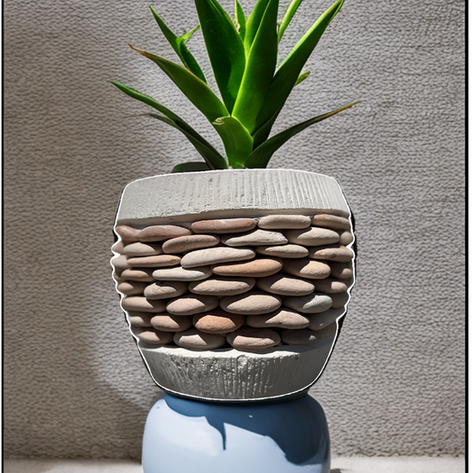 Concrete with Pink Stone Pot