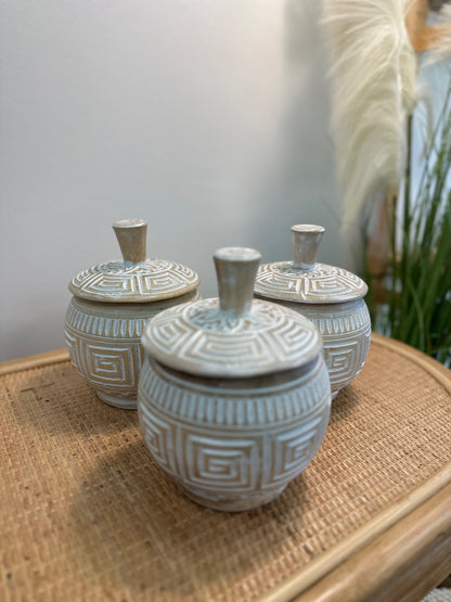 Hand-Carved Wooden Jar with Lid