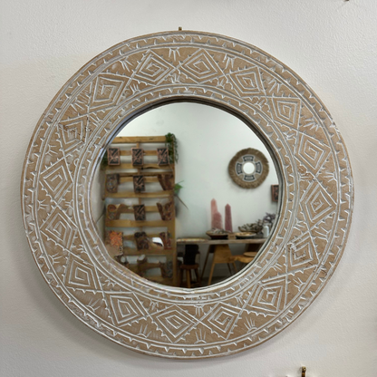 Round Carved Wood Mirror