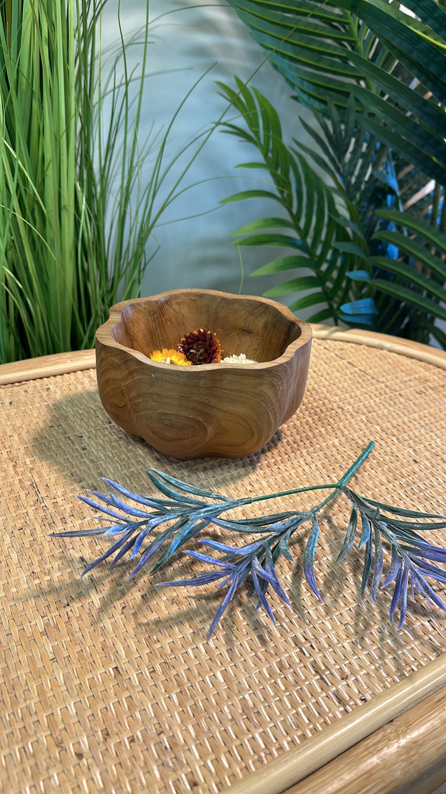 Teak Wood Flower Bowl