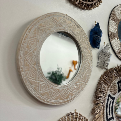 Round Carved Wood Mirror